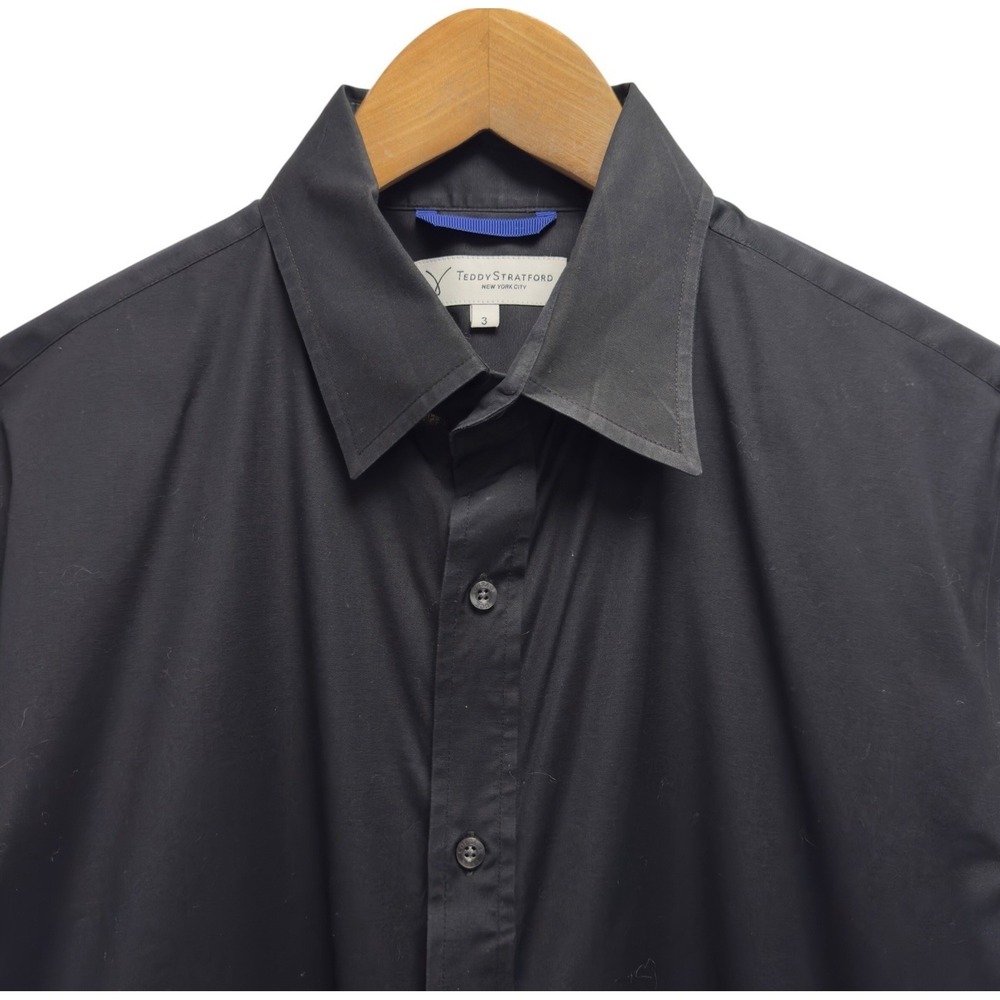 Teddy Stratford Men's Size 3 (Medium) Black Button Zip Up Long Sleeve Shirt euc